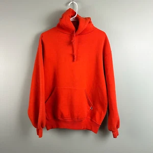 Vintage 90s Russell Athletic Blank Pullover Hoodie Blaze Orange USA 80s Medium - Picture 1 of 10