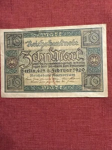 Good Condition 1920 10 Mark, Really Nice 100+ Year Old Authentic German Banknote - Picture 1 of 10