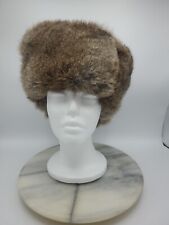 Vintage Leather Rabbit Fur Handmade Bomber Trapper Winter Hat Cap Russian Small