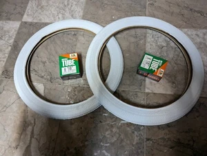 2 NEW DURO 18X1.95 /2.125 WHITE BMX BICYCLE TIRES AND TUBES - Picture 1 of 3