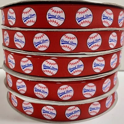 500 YARD BULK LOT SALE 7/8" BASEBALL RED GRAND SLAM GROSGRAIN RIBBON FOR BOW - Image 1 of 2