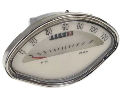 Tachometer UNI AUTO Muschelform weiss, bis 120km/h, für VESPA Sprint GTR VBA VBB - Bild 1 von 4