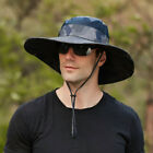 Men Sun Bucket Hat Camouflage Fishing Cap Wide Brim Hiking Camping Outdoor Khaki
