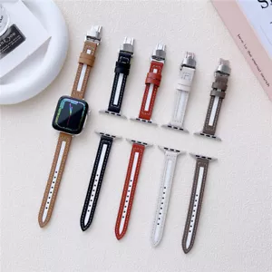 Correa delgada de cuero + lona para Apple Watch 10 9 8 7 6 SE 41/42/45/46/49 mm - Imagen 1 de 24
