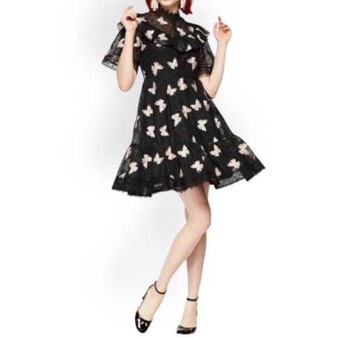 Abito Kate Spade nero ricamato farfalla taglia M nuovo con etichetta
