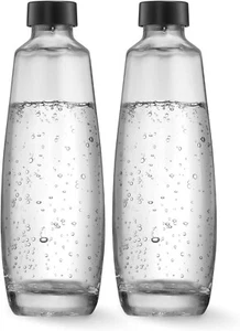 SodaStream Bipack 1L Glass Bottle Compatible with Duo Black Lid Bottles Two Pack - Picture 1 of 6