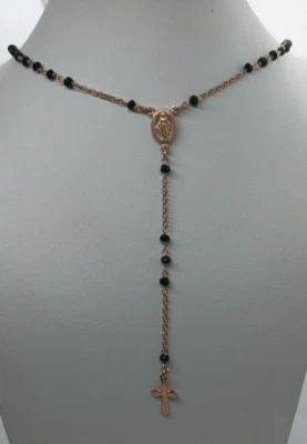 COLLANA ROSARIO ARGENTO ZIRCONI NERI SFACCETTATI RAMATA MM 3 CM 50 Y - Immagine 1 di 4