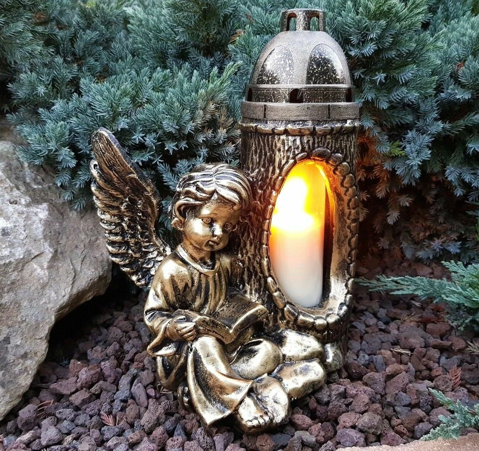  Grablaterne  Grablampe Lampe Grableuchte Grablicht Engel Kerze Gold Silber - Bild 1 von 3