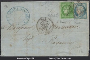 FRANCE N° 37+42B SUR LETTRE GC 2795 PAU BASSES PYRENEES + CAD DU 15/09/1871 - Picture 1 of 2