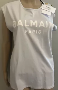 Camiseta Balmain Azul Claro Sin Mangas con Logotipo Dorado Botones Talla XS Nueva con Etiquetas $550 - Imagen 1 de 10