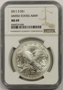 2011-S United States Army $1 NGC MS 69 Modern Commemorative Silver Dollar - Picture 1 of 4
