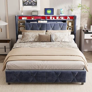 Boxspringbett 160x200cm Doppelbett mit Bettkasten Stauraum Kopfteil USB-Laden - Bild 1 von 12