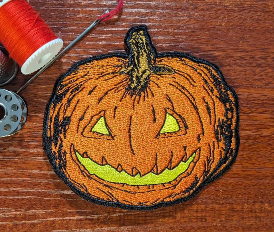 Jack o Lantern Patch 3.25x3.5" Halloween Pumpkin Spooky Embroidered Iron On - Image 1 of 3
