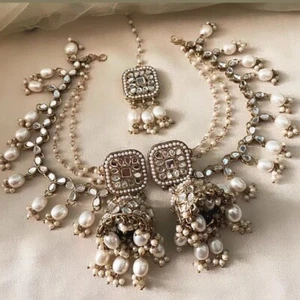 Orecchino indiano Bollywood Bahubali Jhumki placcato oro matrimonio sposa - Foto 1 di 4