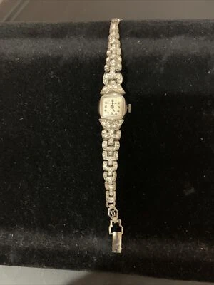 VINTAGE LADY NELSON SWISS MADE SILVER TONE RHINESTONE BRACELET WATCH NEEDS REPAI - Image 1 of 4
