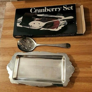 Silver plated Cranberry Set With Tray And Serving Spoon In Original Box,England - Picture 1 of 2