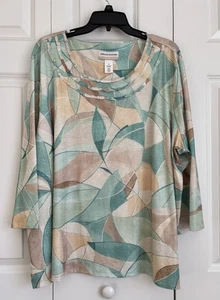 ALFRED DUNNER WOMENS TOPS PLUS SIZE 3X GEOMETRIC CREW NECK 3/4 SLEEVE PULLOVER - Picture 1 of 6