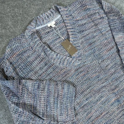 J Jill Sweater Womens Large Blue Multi V Neck Pullover 3/4 Sleeve 100% Cotton - Image 1 of 4
