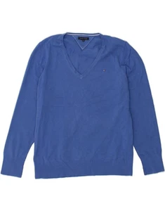 TOMMY HILFIGER Womens V-Neck Jumper Sweater UK 20 2XL Blue Cotton BX50 - Picture 1 of 3