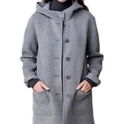 Abrigo J. Jill Lana Mezcla Angora Gris Con Capucha Botón Bolsillos Frontales Talla XL Foto 1 de 4