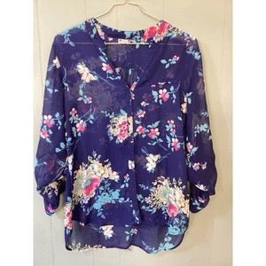 KUT from the Kloth geblümte transparente Bluse XLarge marineblau Rollriegelärmel USA - Bild 1 von 9