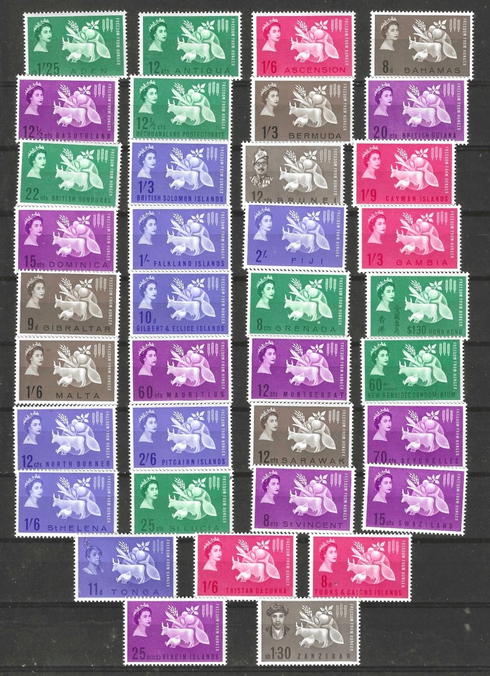 Colonias Británicas Libertad del Hambre MNH PO ¡Conjunto Completo Fresco de 37 Estampillas!! Foto 1 de 1