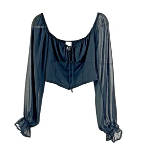 Blue Rain Shirt Womens Large Black Dark Fairy Crop Mesh Y2K Going Out - Picture 1 of 8