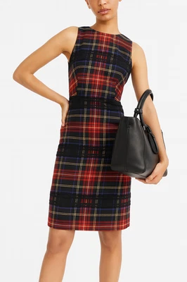 Vestido J.Crew Holiday Tartán Vaina Cambio Sin Mangas Tweed Encaje Rojo Cuadros Talla 8 Foto 1 de 4