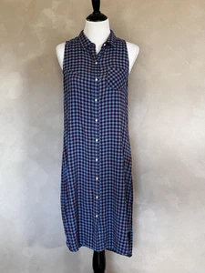 Kavu blau und rot kariertes ärmelloses Midi-Kleid mit Knopfleiste Größe Large - Bild 1 von 4
