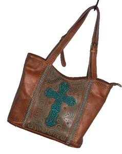 Montana West Concealed Carry Shoulder Bag Brown Green Cross - Picture 1 of 21