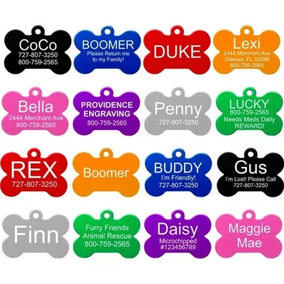 Personalised Dog Tags Pet Tags Engraved ID Identification Collar Tag Bone Cat - Image 1 of 4