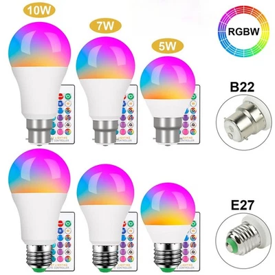 10W B22 RGB LED COLOUR CHANGING LIGHT BULB RAINBOW REMOTE CONTROL BAYONET BULB - Image 1 of 4