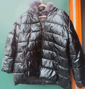 White Mark Women's Black Puffer Coat 2XL Fur Lined Hood RN#125592 - Picture 1 of 10