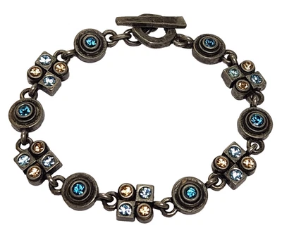 M4M Blue & Brown Swarovski Crystal Hugs & Kisses Modernist Toggle Bracelet - Image 1 of 4