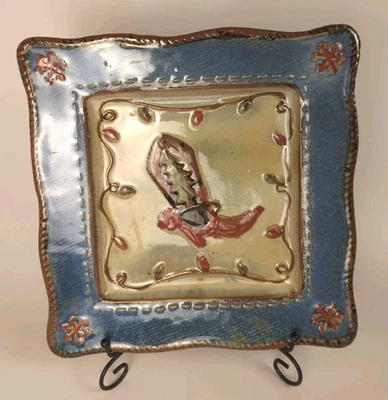 Canyon Ranch Christmas Cowboy Square Dinner Plate 10" Cowboy Santa Cookie Plate - Image 1 of 4