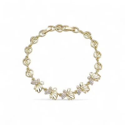 Gold Plated White Cubic Zirconia Butterfly Bracelets. - Image 1 of 3