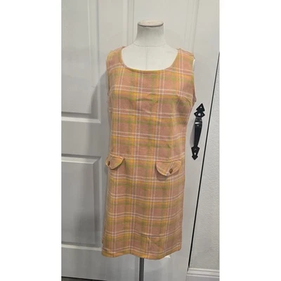Vestido recto vintage a cuadros sin mangas mod amarillo melocotón verde talla 14 Foto 1 de 4