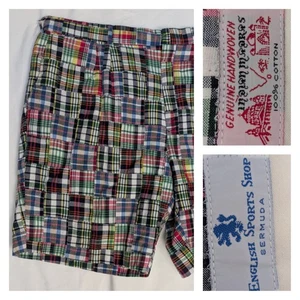Men's Shorts Madras Patchwork Tartan Plaid English Sports Shop 44/9.5" Bermuda - Picture 1 of 12