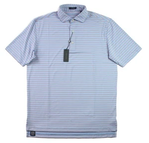 Turtleson Polo Shirt Mens Medium Blue Red Rory Stripe Performance Luxe Golf $120 - Picture 1 of 8