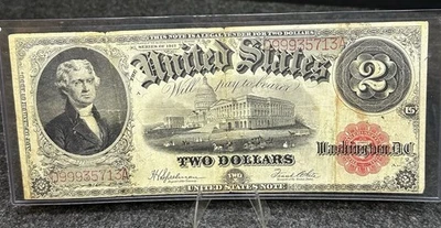 $2 1917 Large Size Legal Tender Note “Bracelet Back” Two Dollar Bill - Image 1 of 2