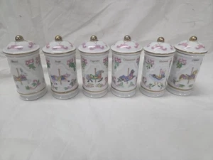 6 Stück Lenox Gewürz Karussell Gläser Porzellan rosa Set 1993 Basilikum Salbei Zimt Nelke - Bild 1 von 11