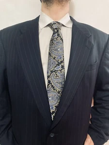 Tallia Mens Suit Jacket Blazer Sport Coat 48L 52" Navy Blue Striped 2 Button* - Picture 1 of 16