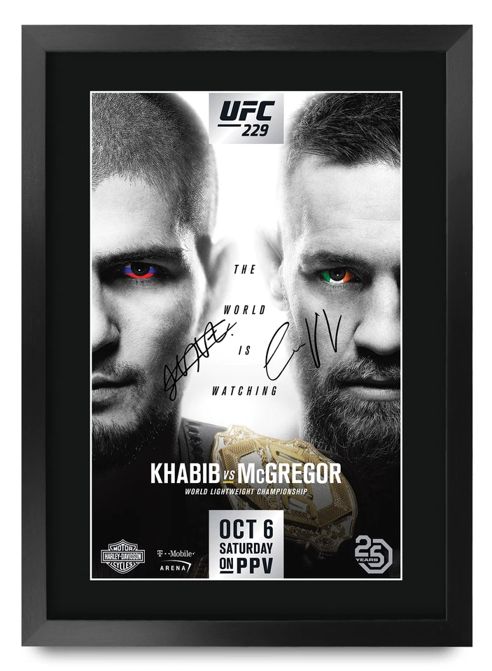 UFC 229 Fight Khabib Nurmagomedov vs Conor McGregor A3 Poster Framed Autograph - Image 1 of 4