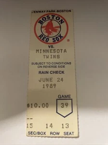 Biglietto Stub Boston Red Sox Vs Minnesota Twins 1989 24 giugno 1989 partita 39 - Foto 1 di 2
