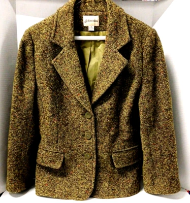 St. John's Bay Women’s Green Tweed Wool Blazer Jacket Size 10 Lined, Pockets - Image 1 of 4