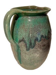 Large Vintage 10" North State Pottery Sanord N.C. Drippy Mottle Green/Gray Jug - Picture 1 of 10