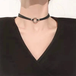 O Circle Choker Goth Metal Jewelry Necklace Punk Velvet - Picture 1 of 3