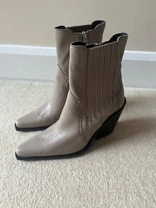 Mint Velvet, Phoebe, Taupe, High Heel, Leather, Cowboy Ankle Boots, UK7, NEW - Picture 1 of 10