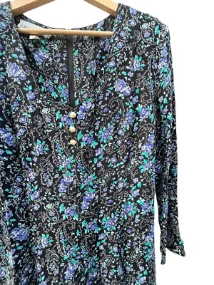 Vestido midi vintage años 90 Jonathan Martin cachemir floral hecho en EE. UU. plisado UK8-10 Foto 1 de 4