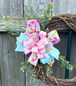 Spring Summer Bow Swag Floral Decor Lantern Mailbox Wreath Door 22" - Picture 1 of 7